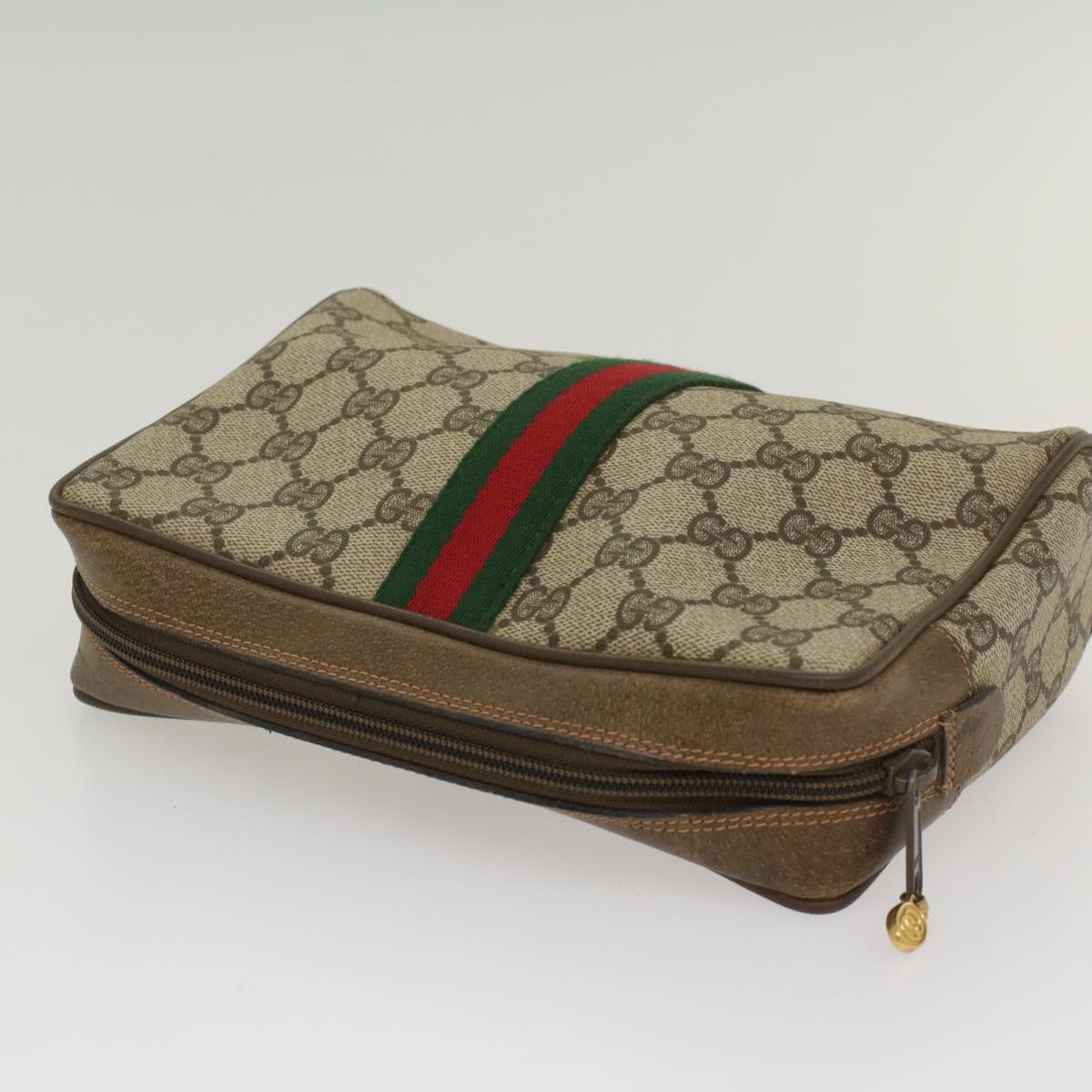 GUCCI GG Canvas Web Sherry Line Clutch Bag Beige Red Green 63.01.012 Auth th4080