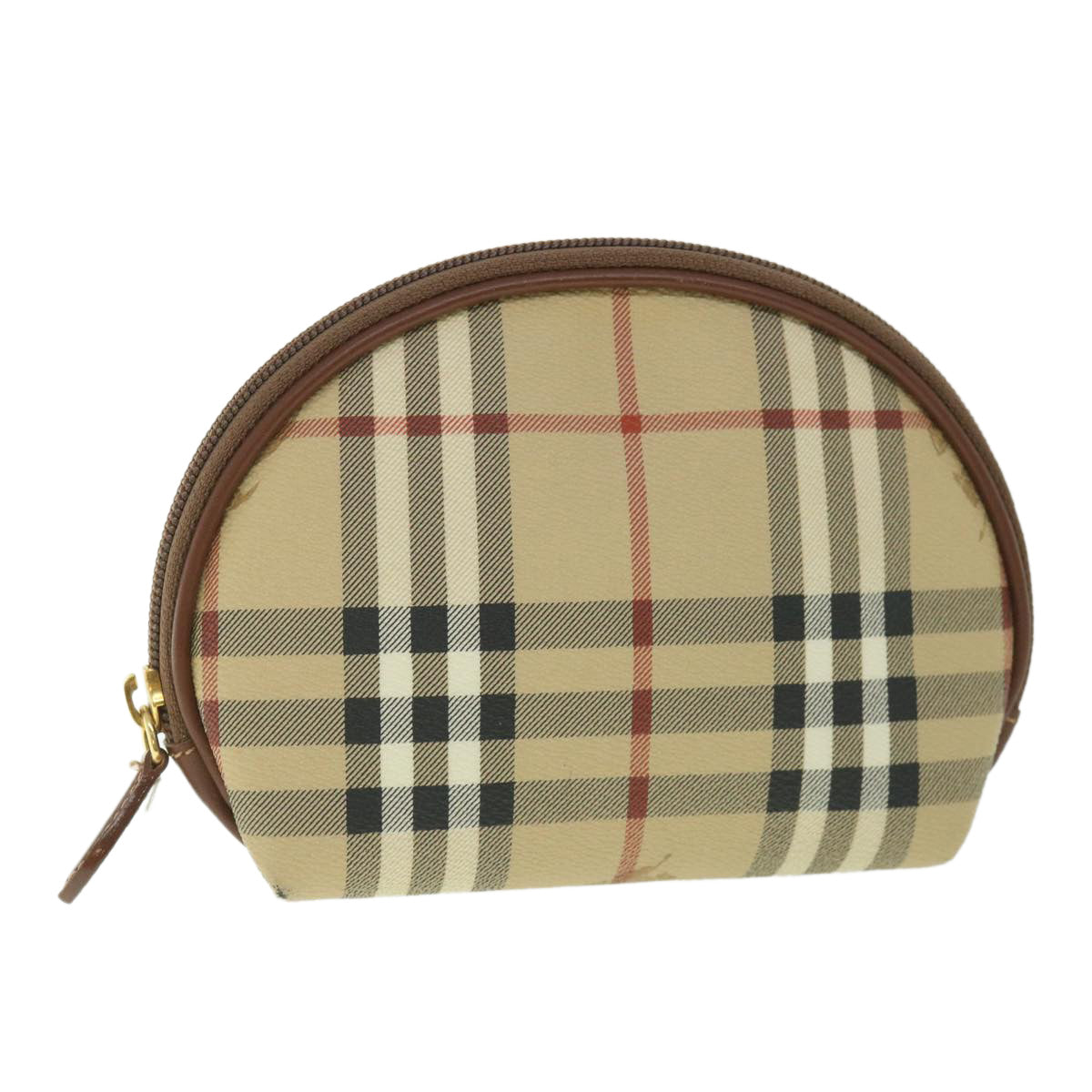 BURBERRY Nova Check Pouch PVC Leather Beige Auth th4100