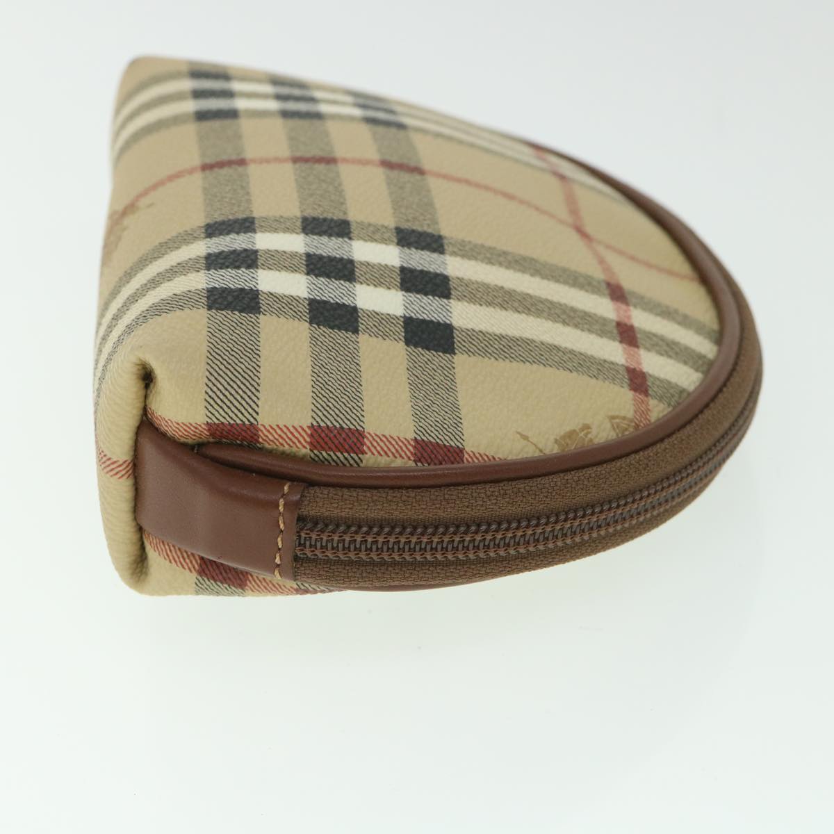 BURBERRY Nova Check Pouch PVC Leather Beige Auth th4100