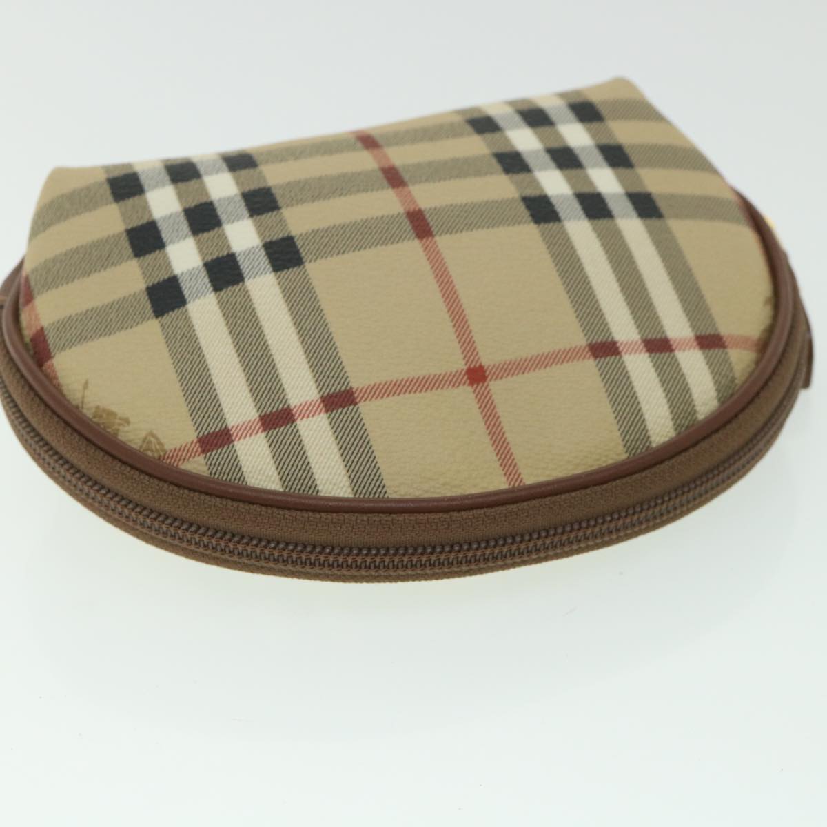 BURBERRY Nova Check Pouch PVC Leather Beige Auth th4100