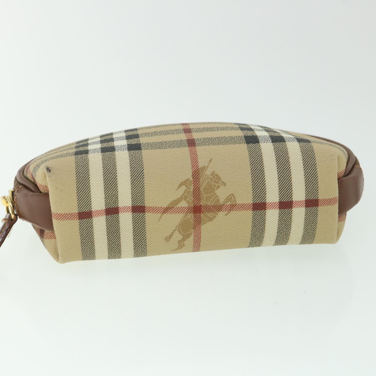 BURBERRY Nova Check Pouch PVC Leather Beige Auth th4100