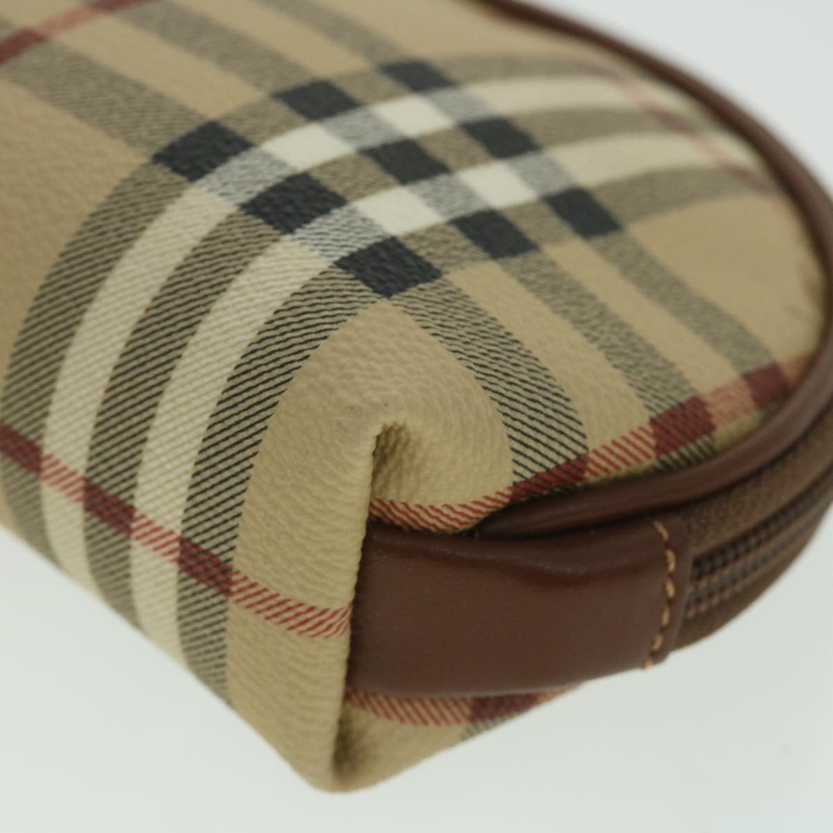 BURBERRY Nova Check Pouch PVC Leather Beige Auth th4100