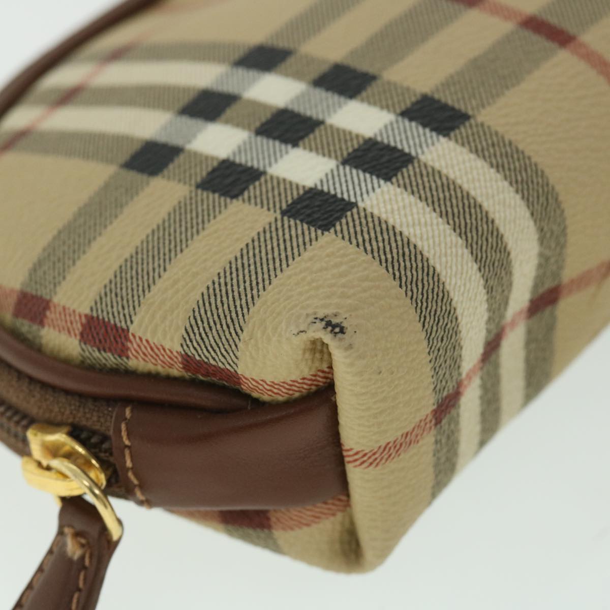 BURBERRY Nova Check Pouch PVC Leather Beige Auth th4100