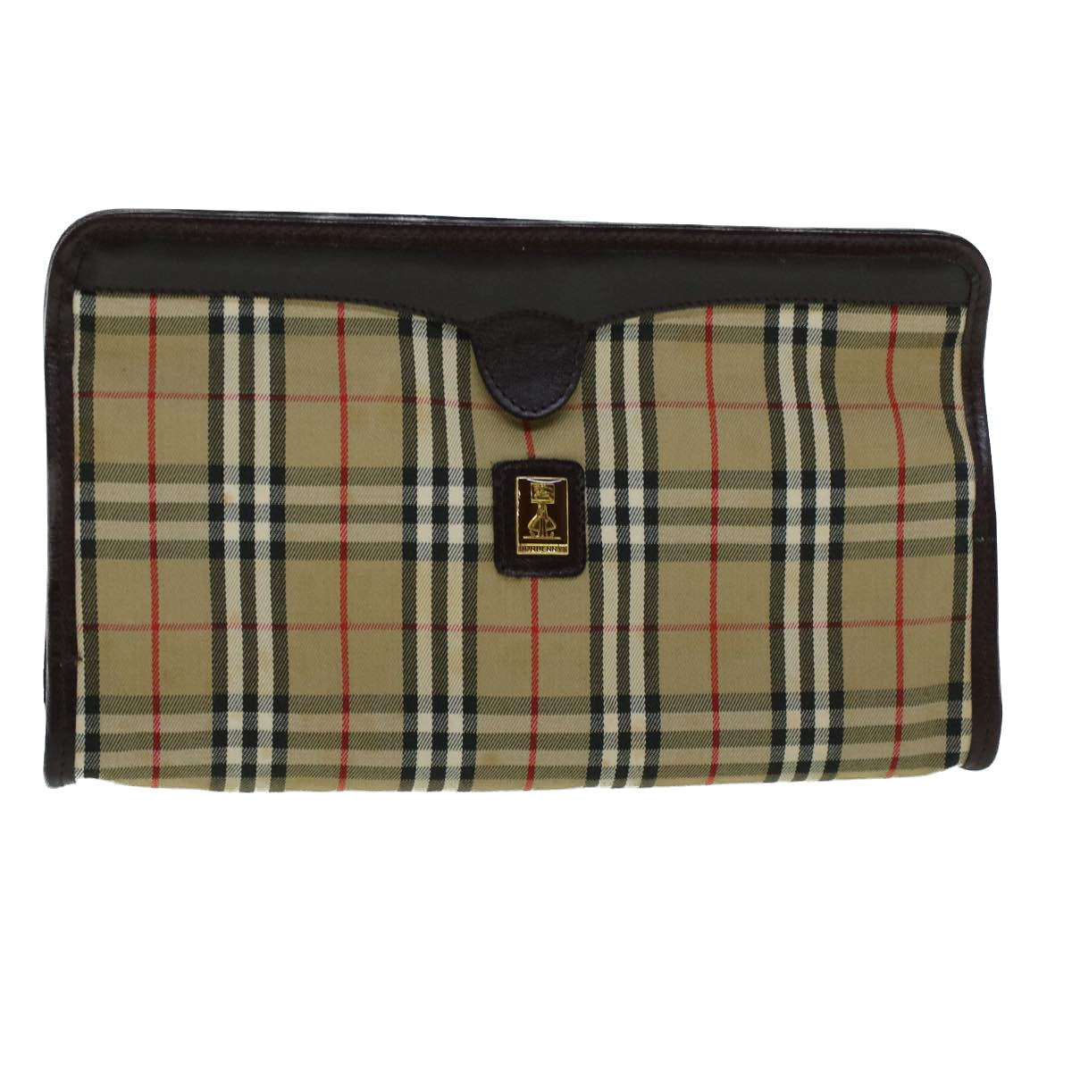 BURBERRY Nova Check Clutch Bag Beige Brown Auth th4101