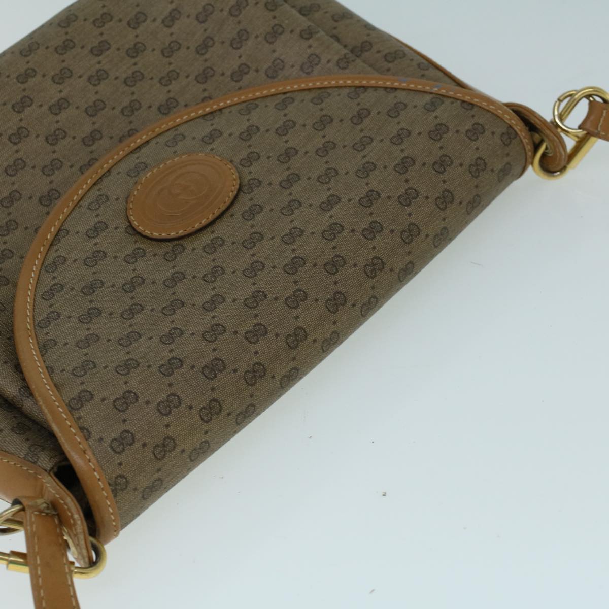 GUCCI Micro GG Canvas Shoulder Bag PVC Leather Beige Auth th4136