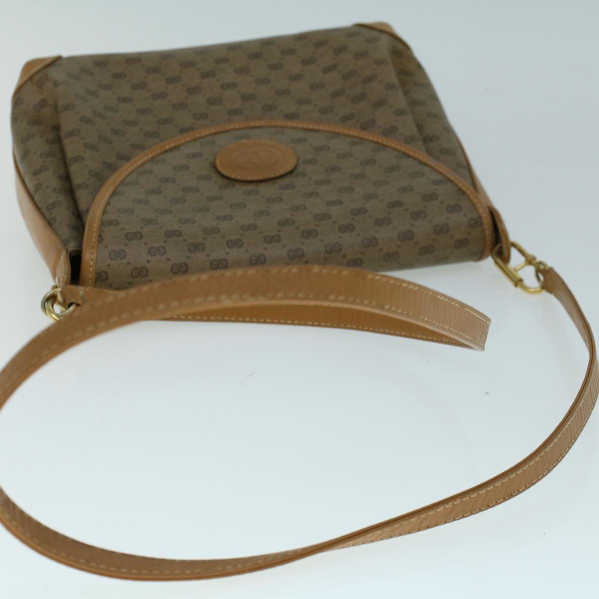 GUCCI Micro GG Canvas Shoulder Bag PVC Leather Beige Auth th4136