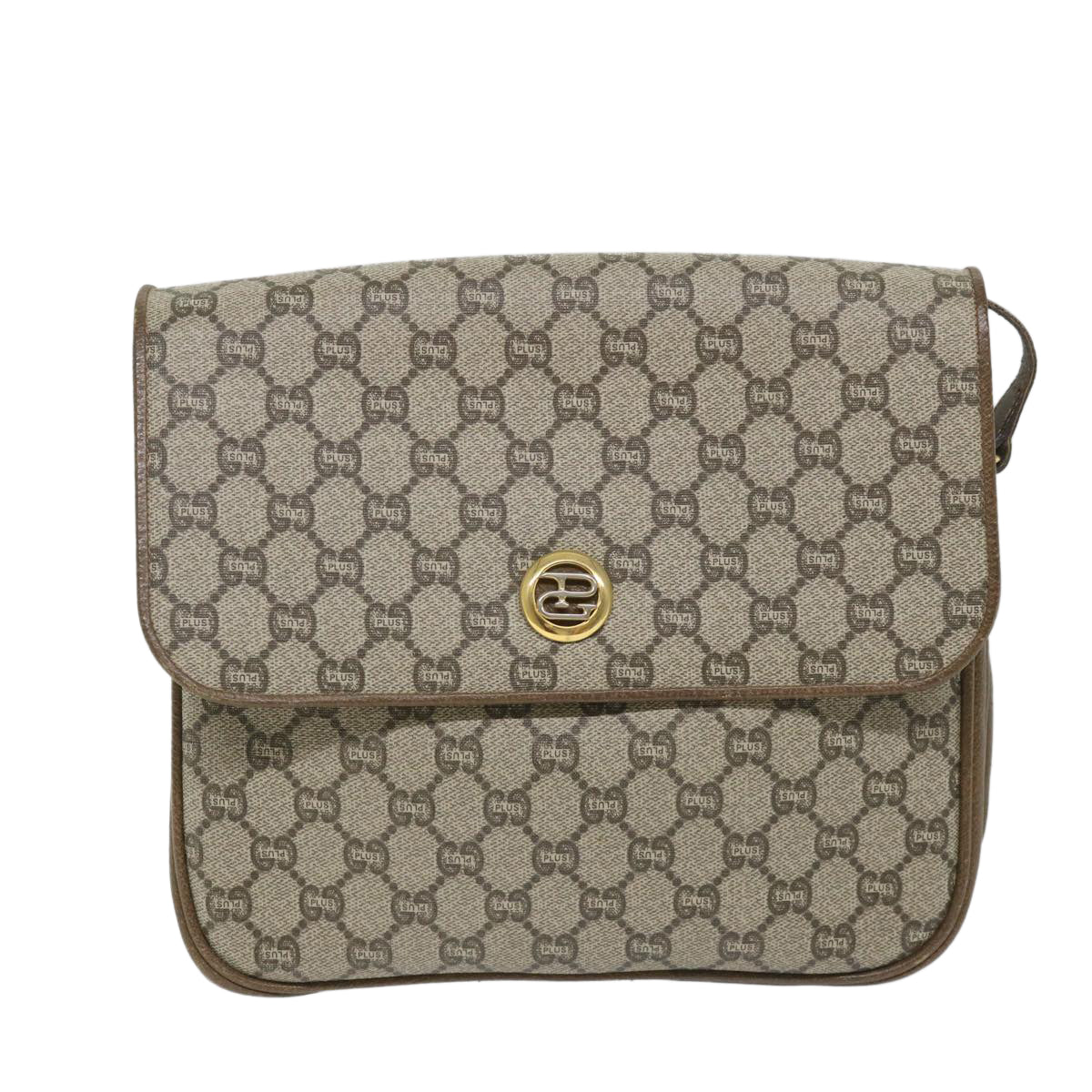 GUCCI GG Plus Supreme Shoulder Bag PVC Leather Beige Auth th4169