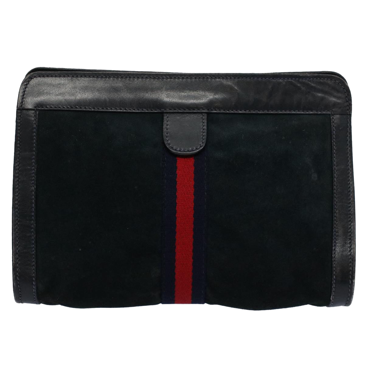 GUCCI Sherry Line Clutch Bag Suede Black Red Navy Auth th4194 - 0