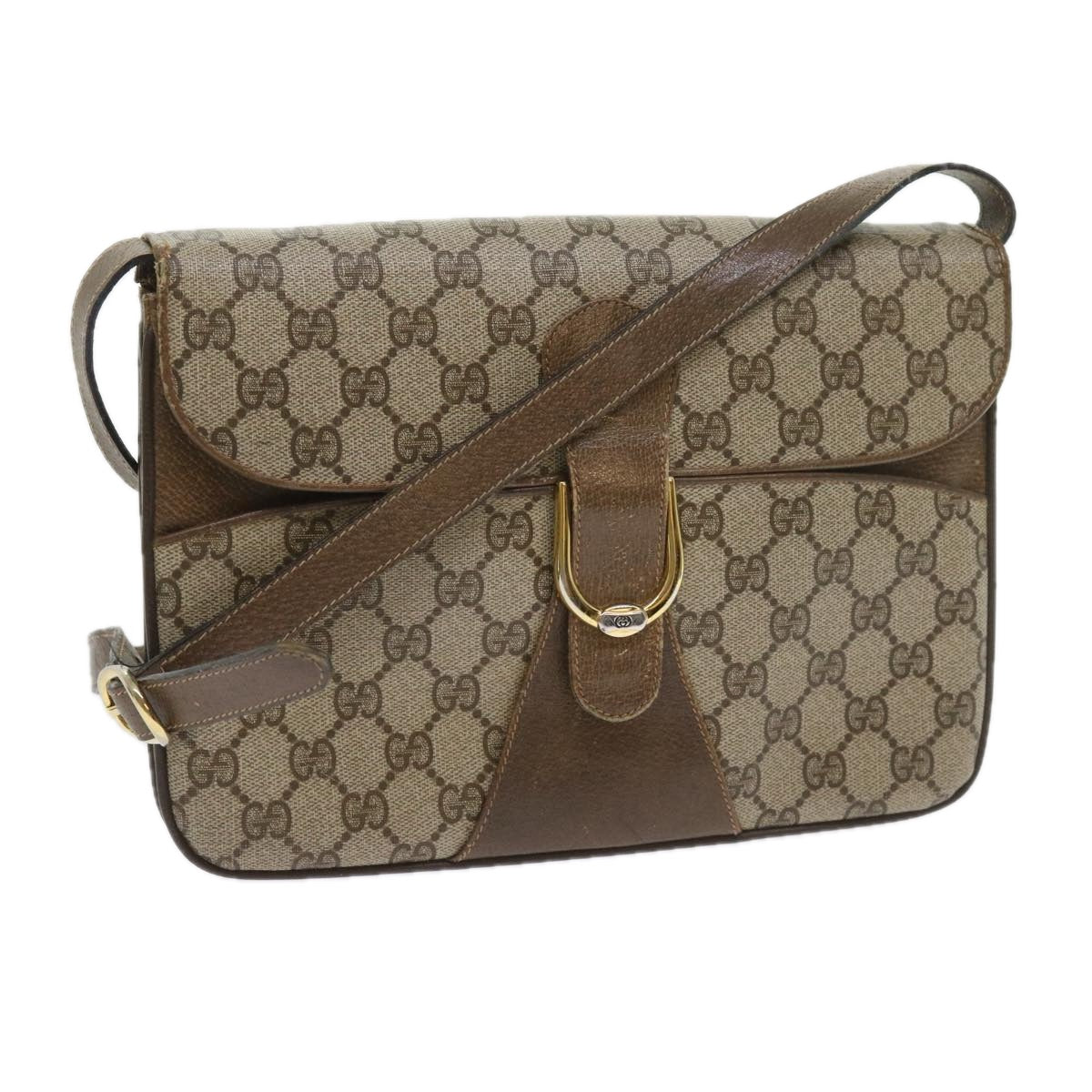 GUCCI GG Supreme Shoulder Bag PVC Leather Beige Auth th4221