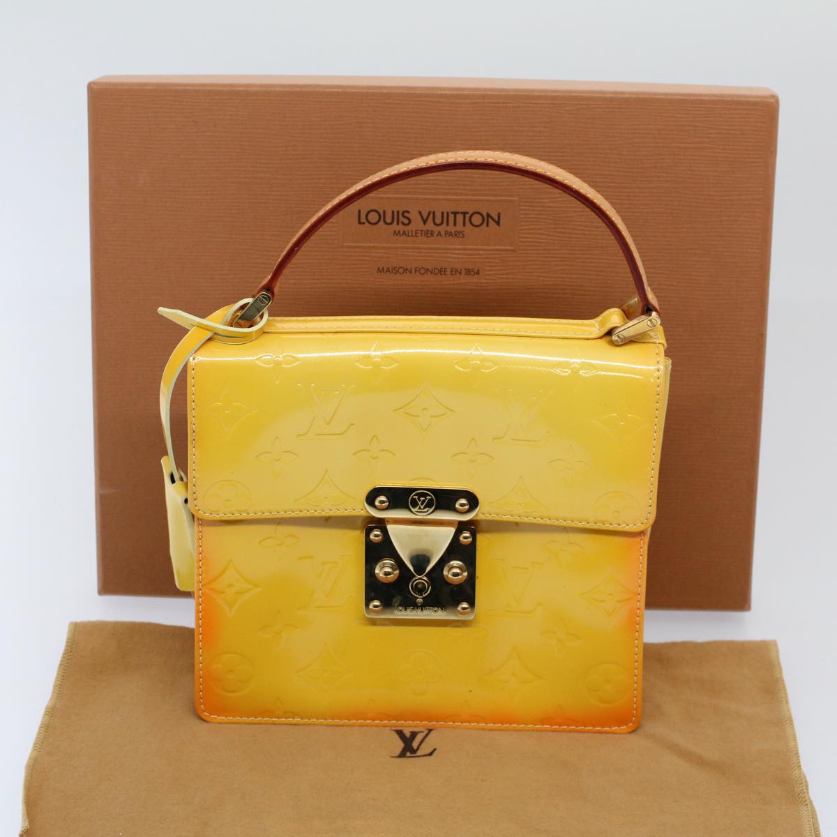 LOUIS VUITTON Monogram Vernis Spring Street Hand Bag Yellow M91068 Auth th4257
