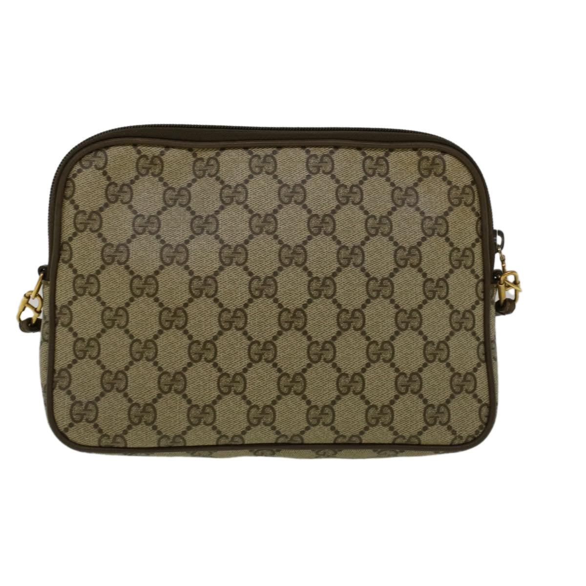 GUCCI GG Canvas Shoulder Bag PVC Leather Beige Auth th4288