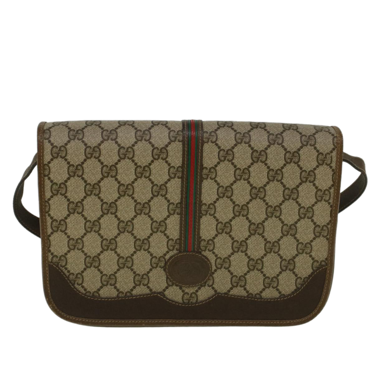 GUCCI GG Canvas Web Sherry Line Shoulder Bag PVC Leather Beige Green Auth th4302