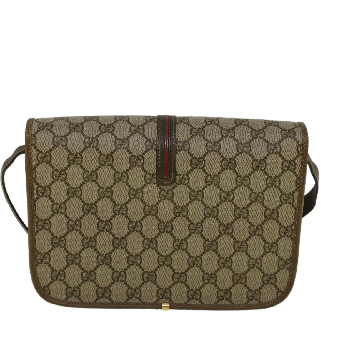 GUCCI GG Canvas Web Sherry Line Shoulder Bag PVC Leather Beige Green Auth th4302 - 0