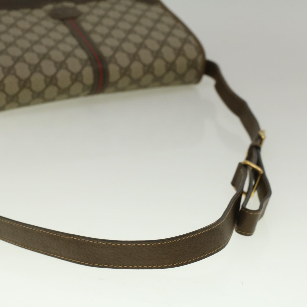 GUCCI GG Canvas Web Sherry Line Shoulder Bag PVC Leather Beige Green Auth th4302