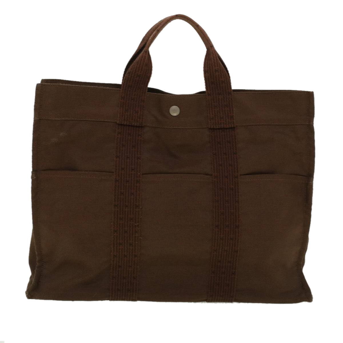 HERMES Her Line Tote Bag Nylon Brown Auth th4303