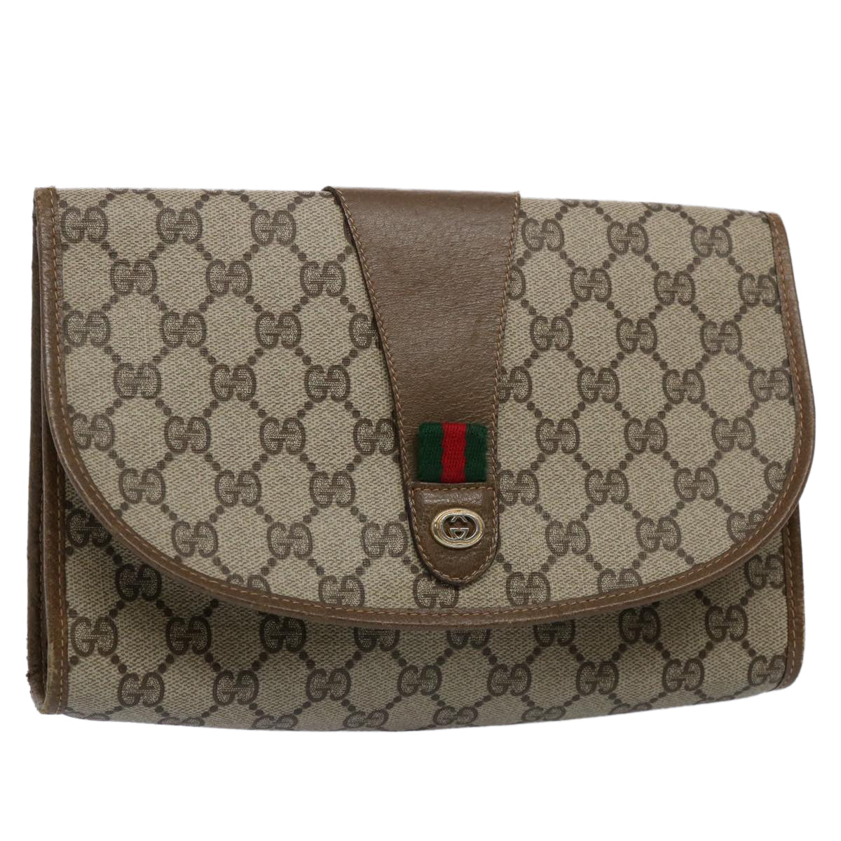 GUCCI GG Supreme Web Sherry Line Clutch Bag Beige Red 89 01 030 Auth th4315