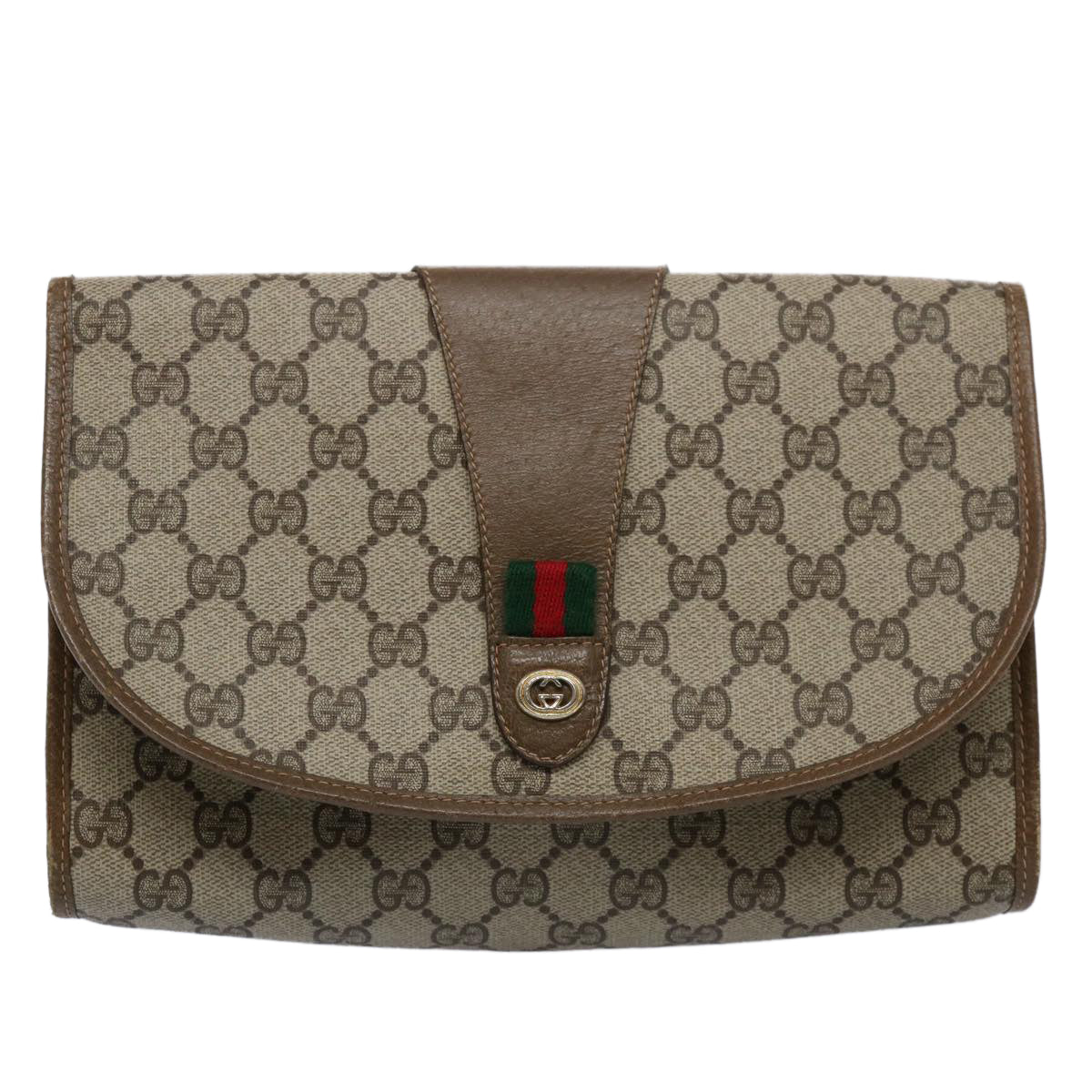 GUCCI GG Supreme Web Sherry Line Clutch Bag Beige Red 89 01 030 Auth th4315