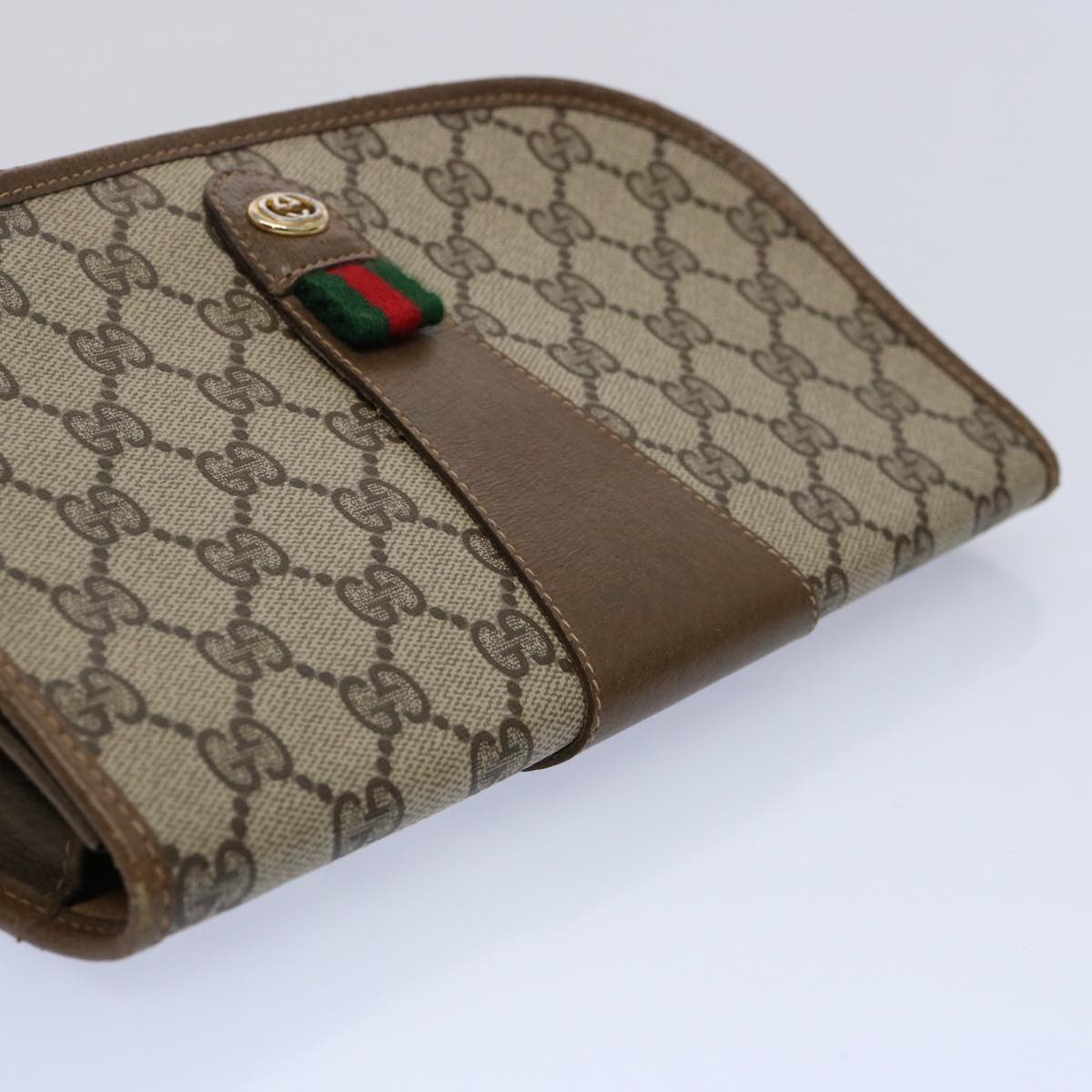 GUCCI GG Supreme Web Sherry Line Clutch Bag Beige Red 89 01 030 Auth th4315