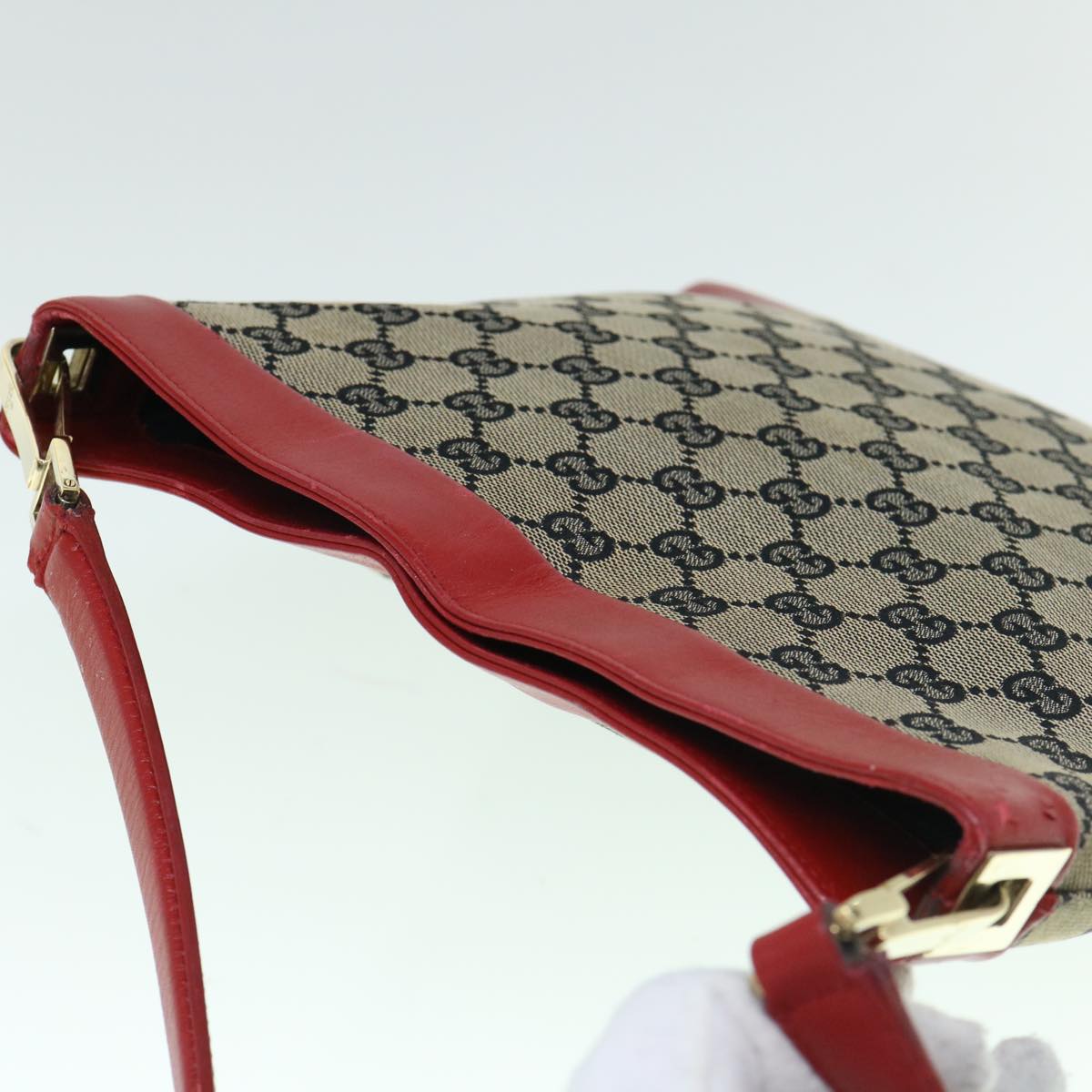 GUCCI GG Canvas Shoulder Bag Red Beige 001 4231 001998 Auth th4317