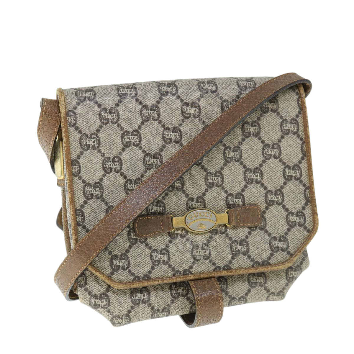 GUCCI GG Plus Supreme Shoulder Bag PVC Leather Beige Auth th4318