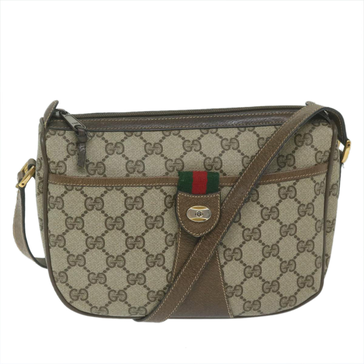 GUCCI GG Supreme Web Sherry Line Shoulder Bag Beige Red 14 02 032 Auth th4355