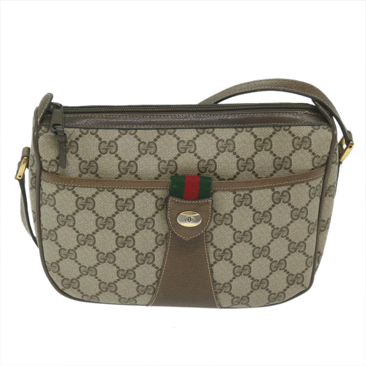 GUCCI GG Supreme Web Sherry Line Shoulder Bag Beige Red 14 02 032 Auth th4355