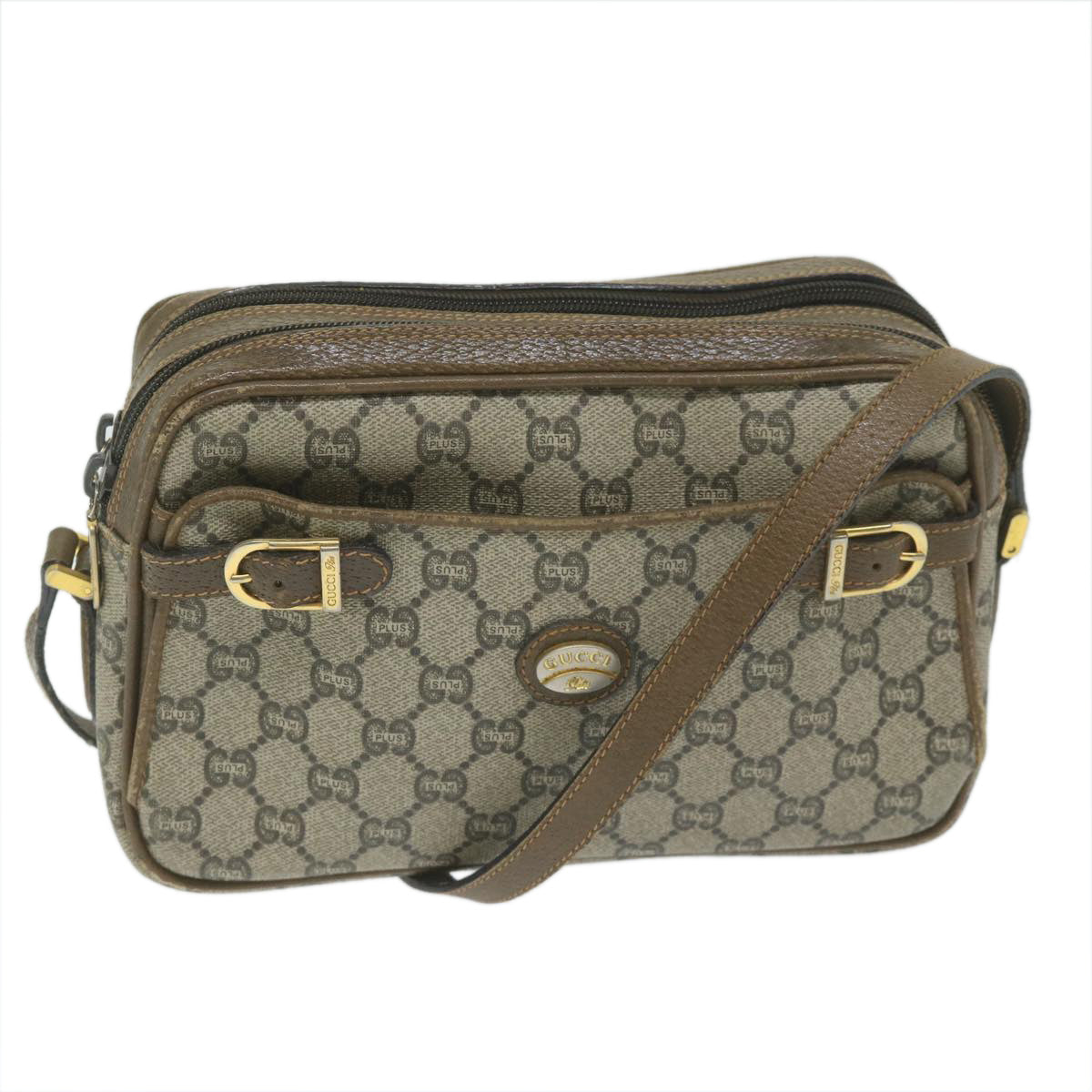 GUCCI GG Plus Supreme Shoulder Bag PVC Leather Beige Auth th4356