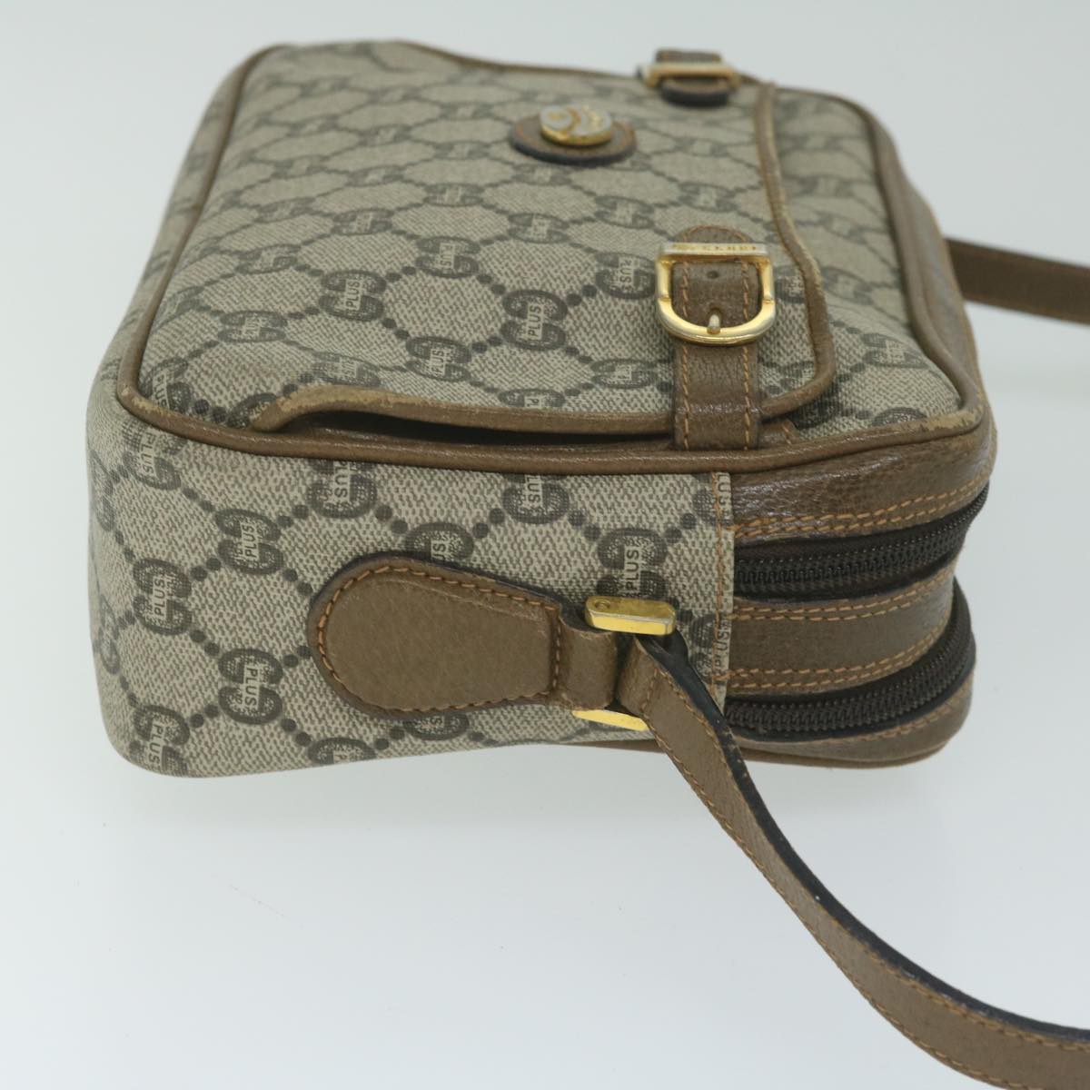 GUCCI GG Plus Supreme Shoulder Bag PVC Leather Beige Auth th4356