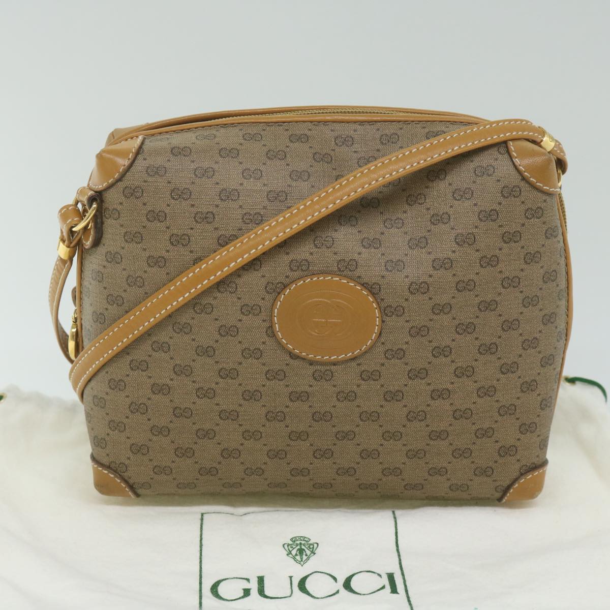 GUCCI Micro GG Supreme Shoulder Bag PVC Leather Beige Auth th4357