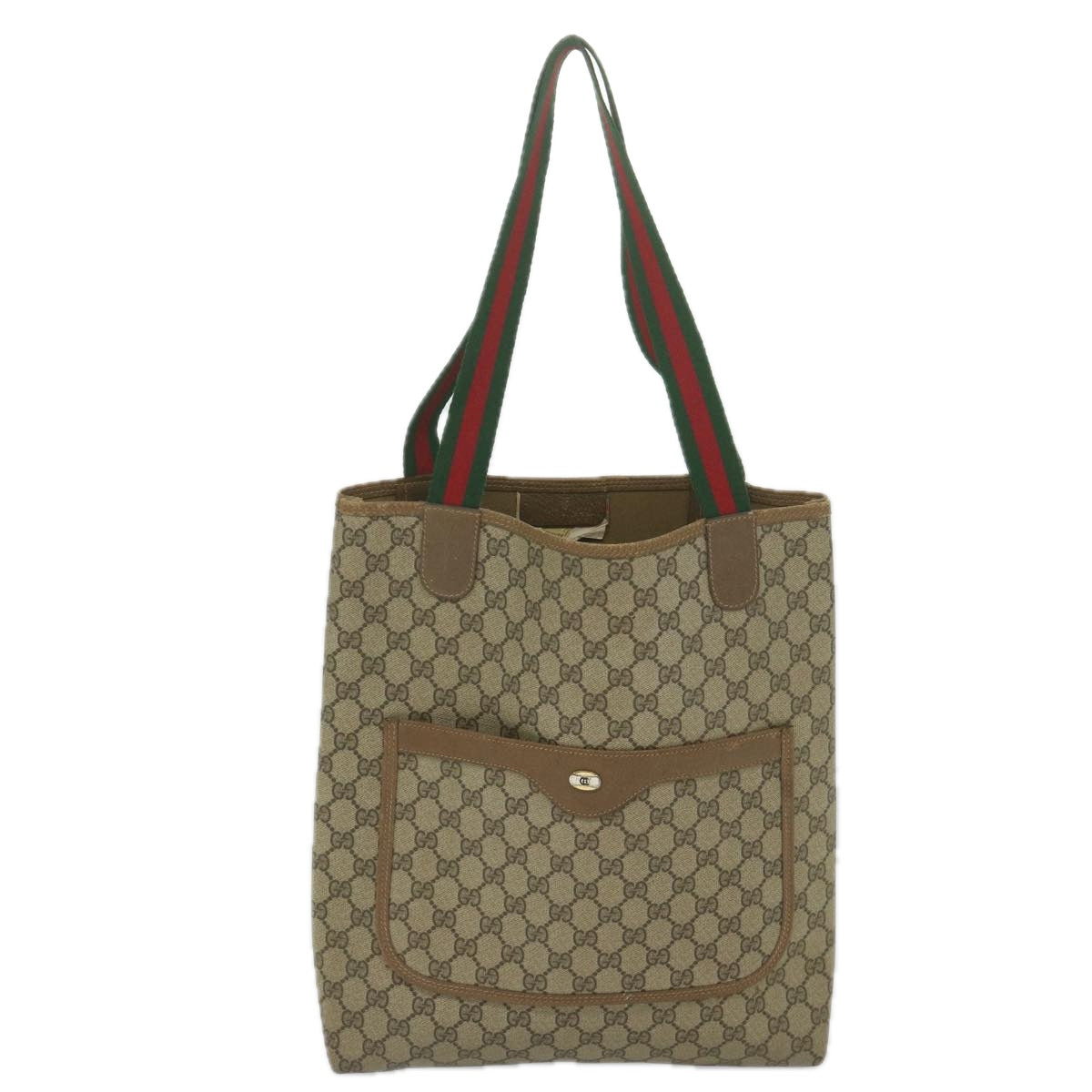 GUCCI GG Supreme Web Sherry Line Tote Bag Beige Red Green 39 02 003 Auth th4362