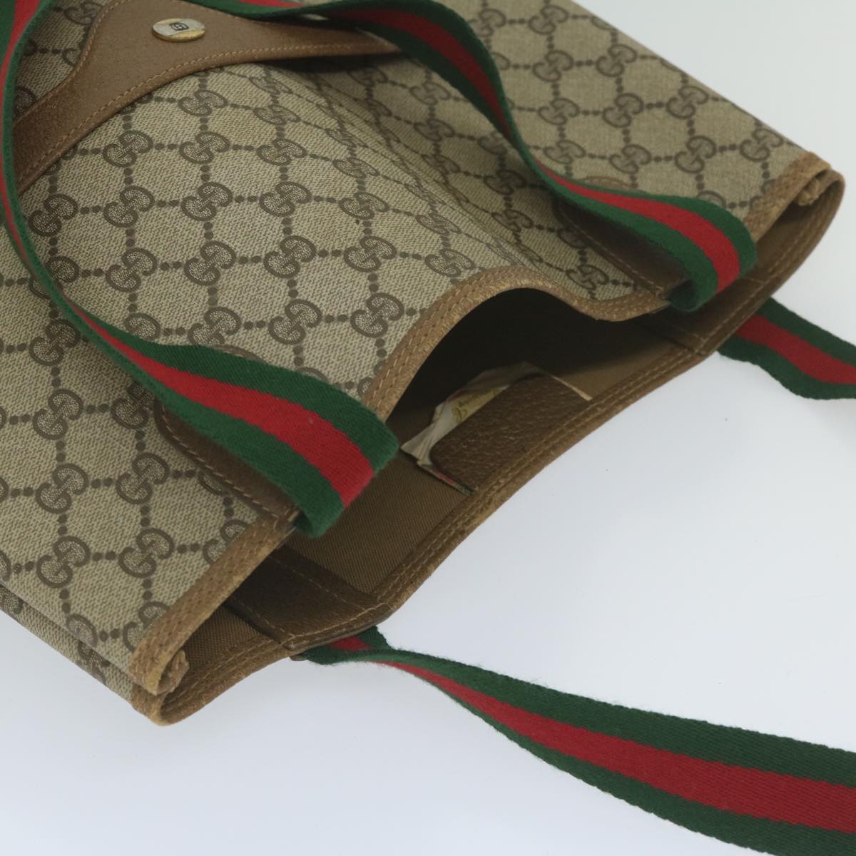 GUCCI GG Supreme Web Sherry Line Tote Bag Beige Red Green 39 02 003 Auth th4362