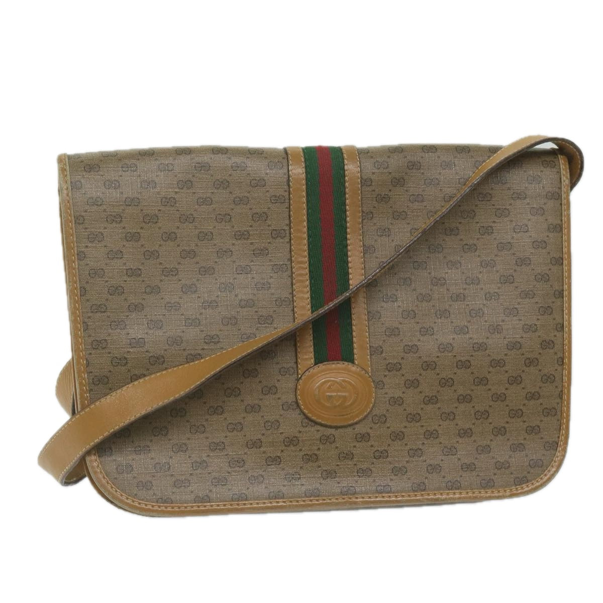 GUCCI Micro GG Canvas Web Sherry Line Shoulder Bag PVC Beige Auth th4404