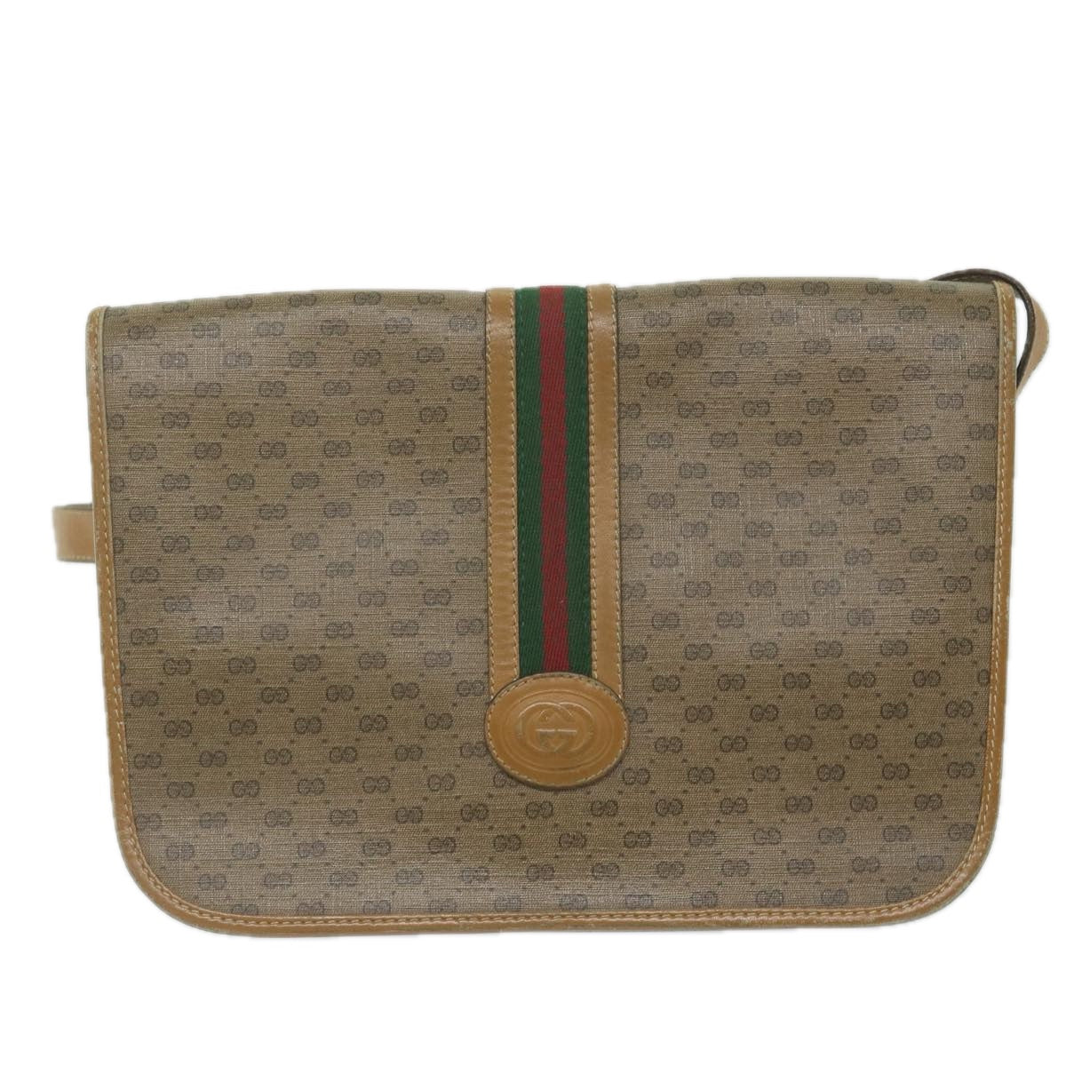 GUCCI Micro GG Canvas Web Sherry Line Shoulder Bag PVC Beige Auth th4404 - 0