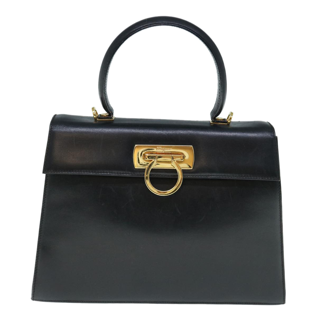 Salvatore Ferragamo Gancini Hand Bag Leather 2way Black Auth th4485 - 0