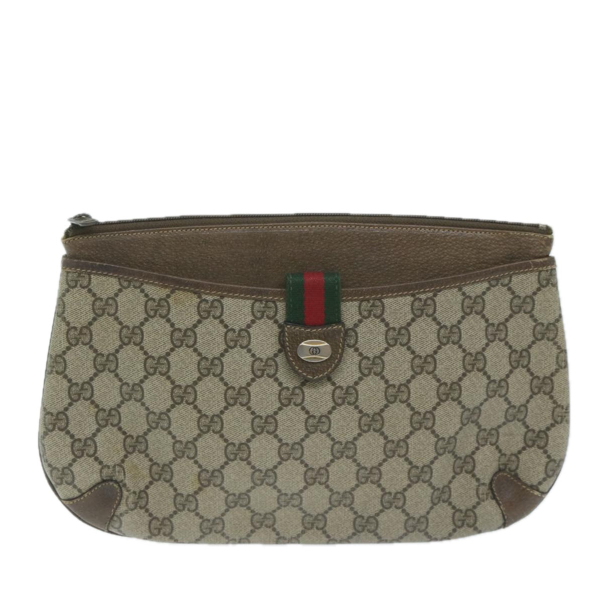 GUCCI GG Supreme Web Sherry Line Shoulder Bag Beige Red 39 02 026 Auth th4493