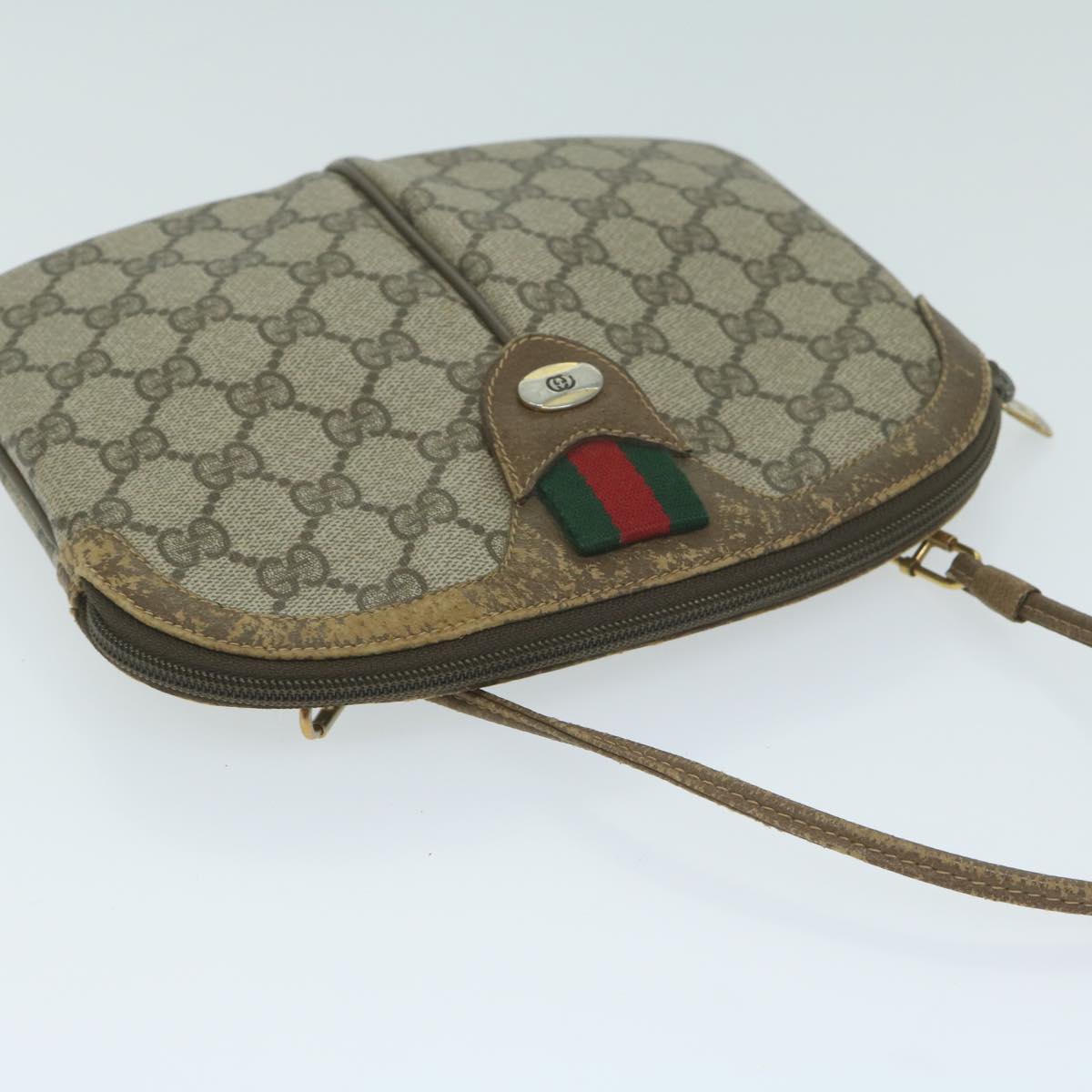 GUCCI GG Supreme Web Sherry Line Shoulder Bag Beige Red 98 02 047 Auth th4497