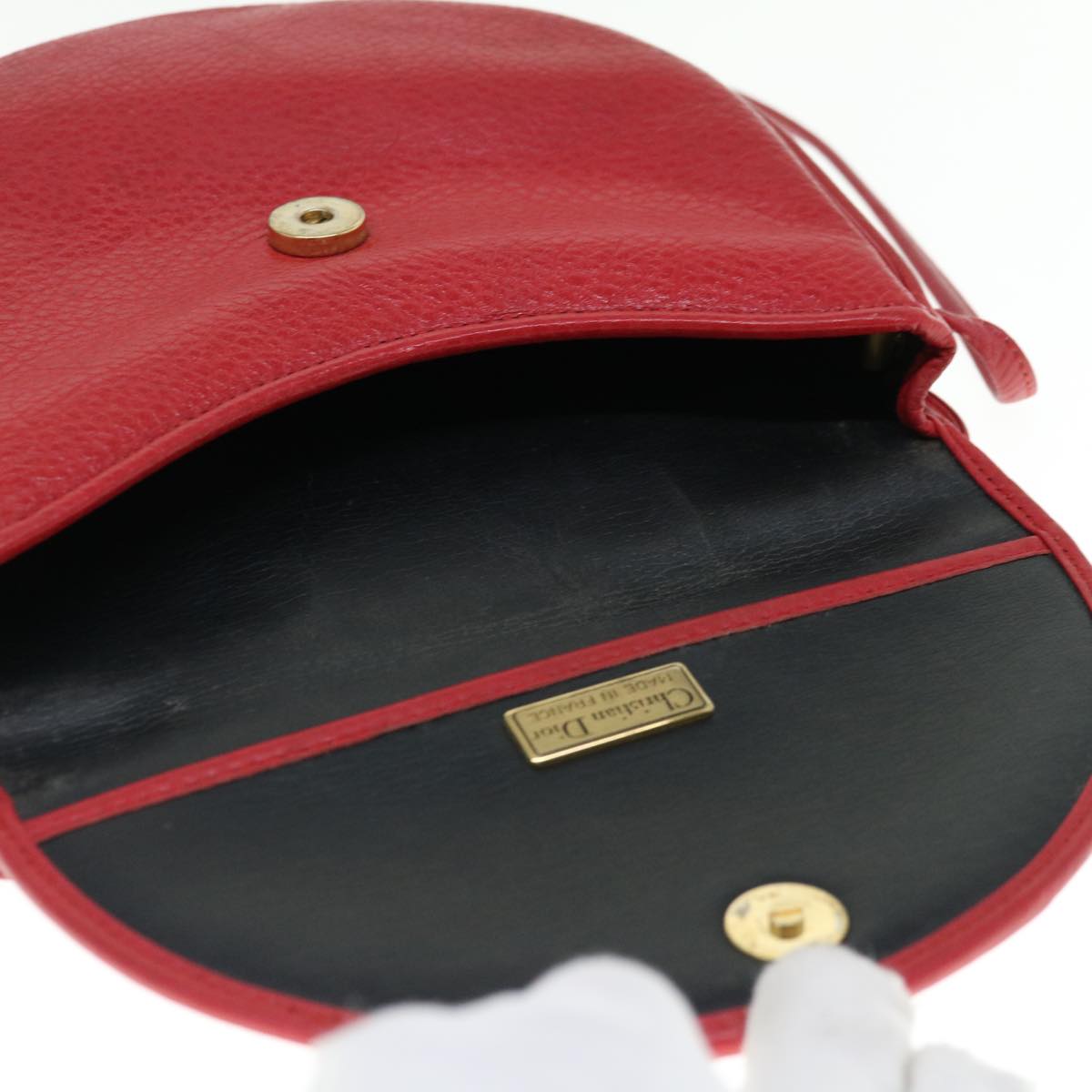 Christian Dior Shoulder Bag Leather Red Auth th4513