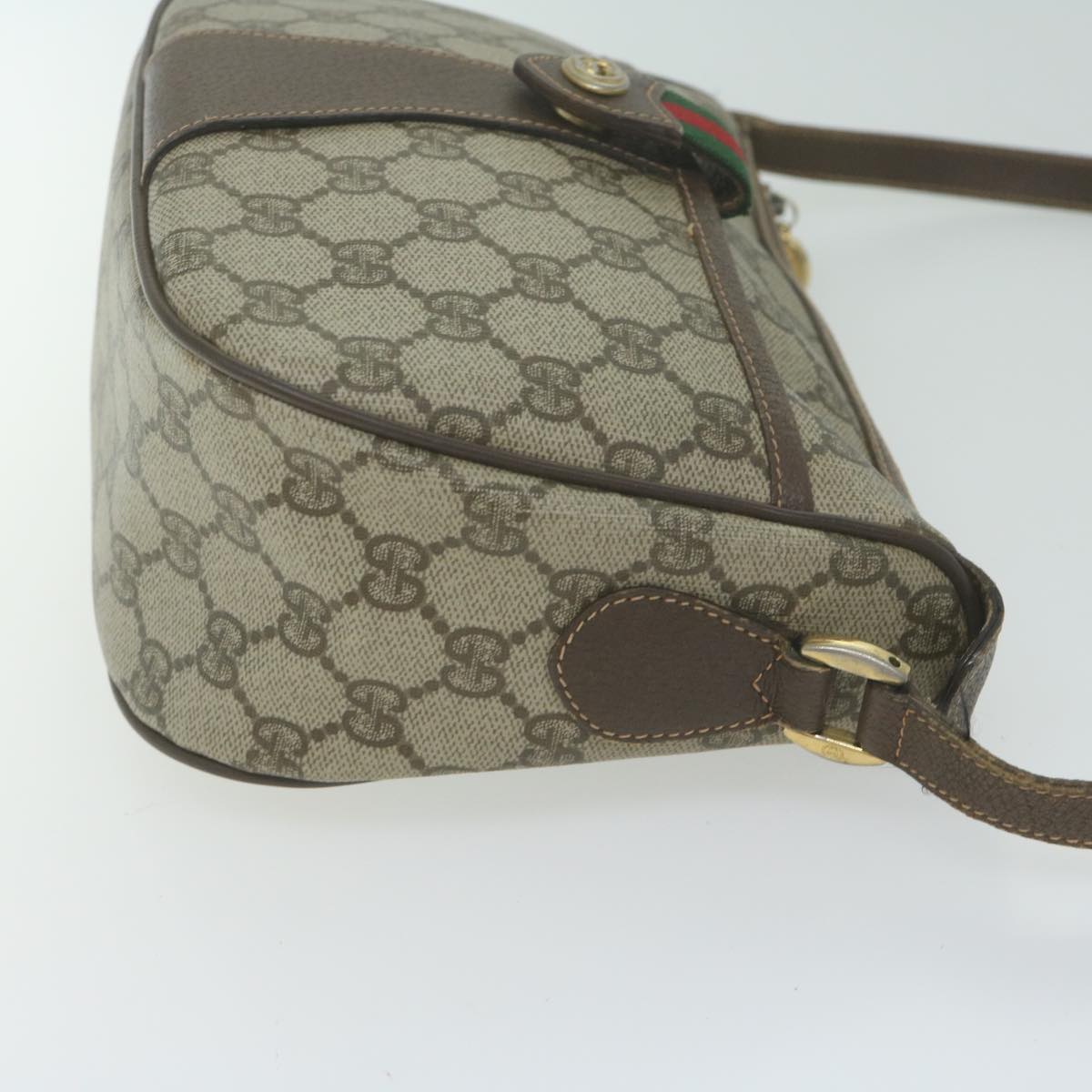 GUCCI GG Canvas Web Sherry Line Shoulder Bag PVC Beige Auth th4529