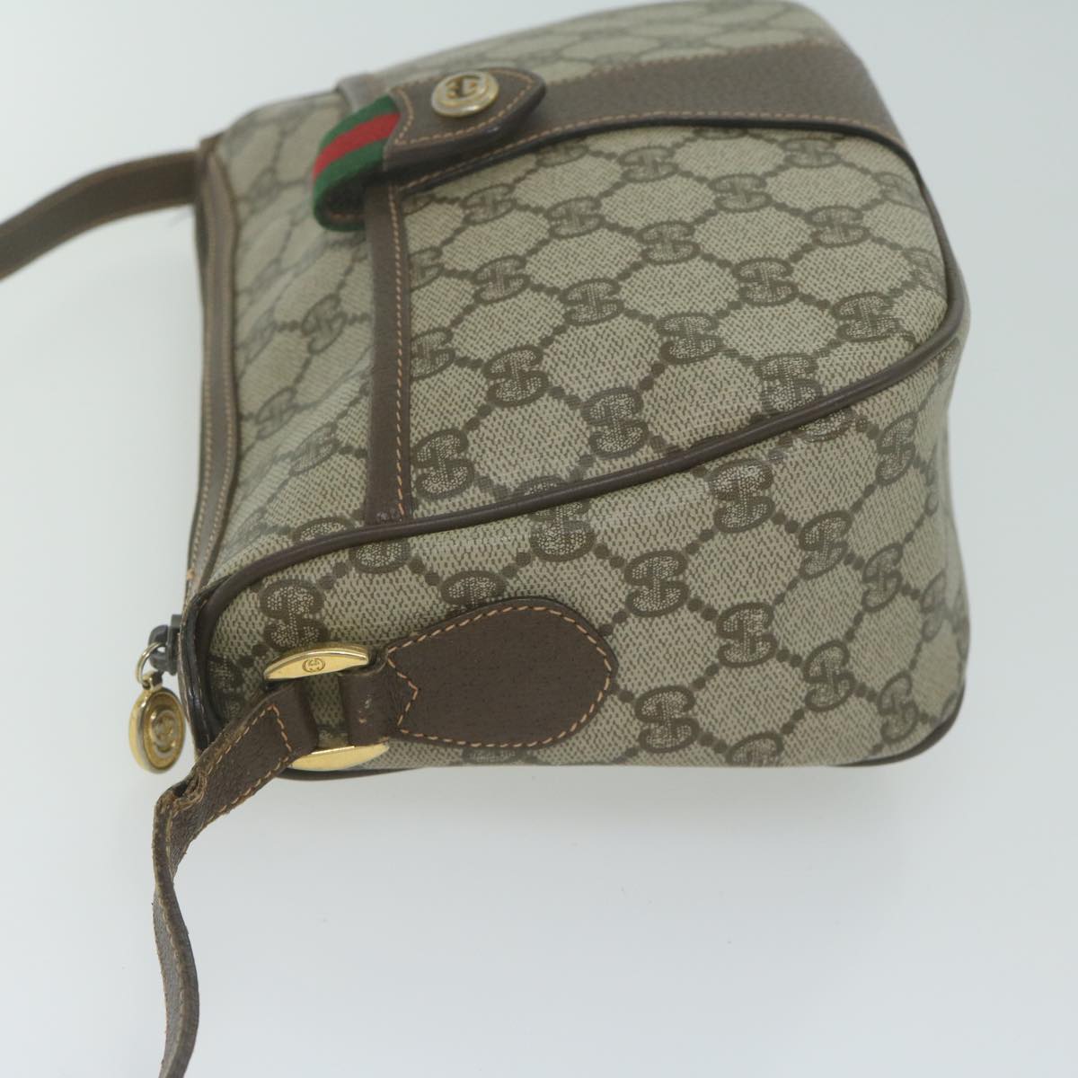 GUCCI GG Canvas Web Sherry Line Shoulder Bag PVC Beige Auth th4529