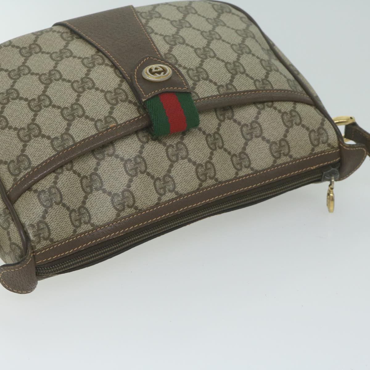 GUCCI GG Canvas Web Sherry Line Shoulder Bag PVC Beige Auth th4529