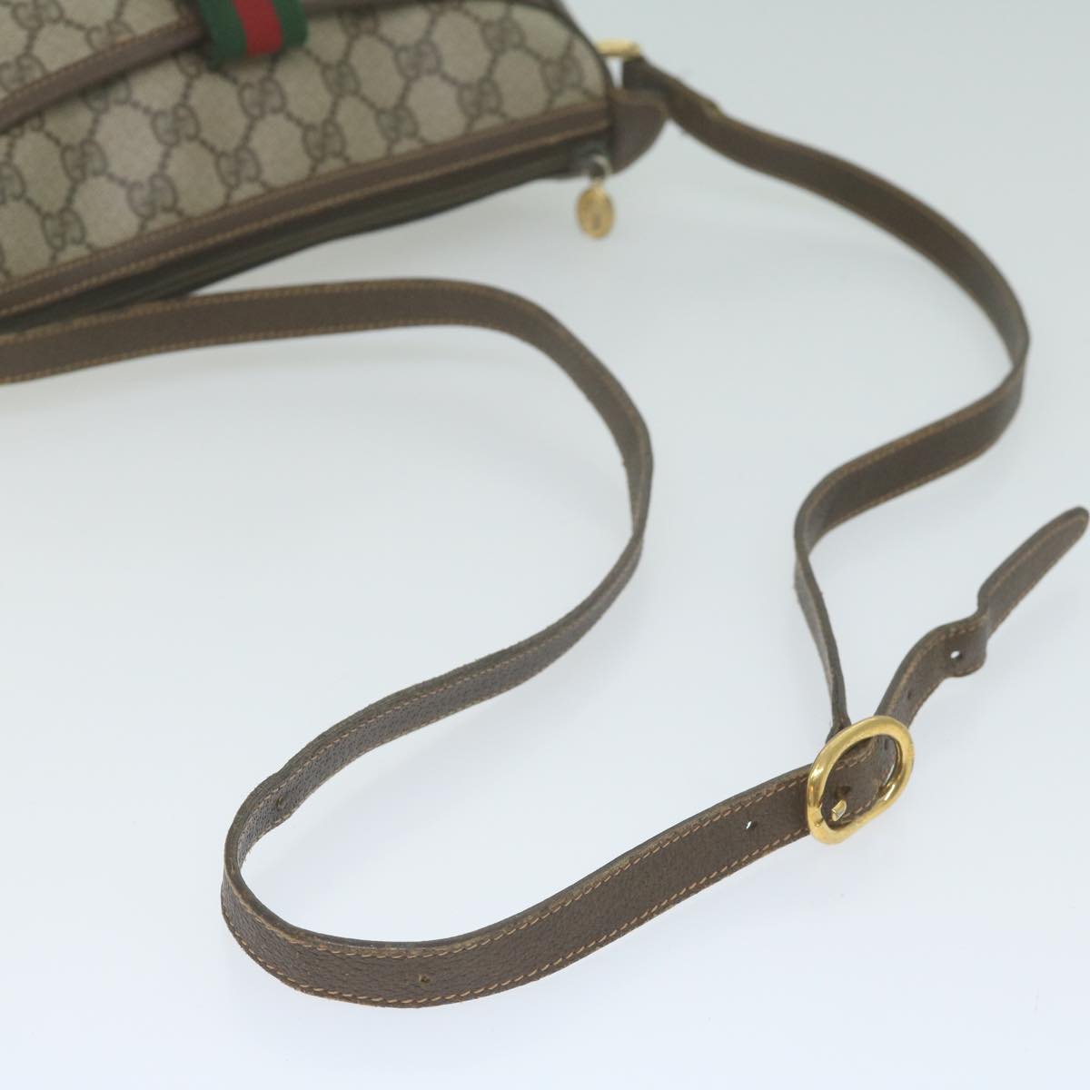 GUCCI GG Canvas Web Sherry Line Shoulder Bag PVC Beige Auth th4529