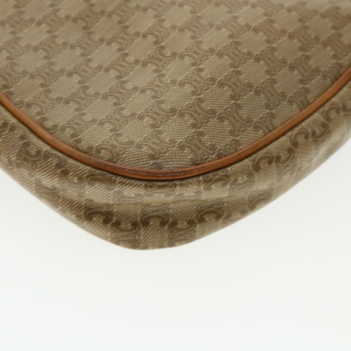 CELINE Macadam Canvas Shoulder Bag PVC Leather Beige Auth 35355