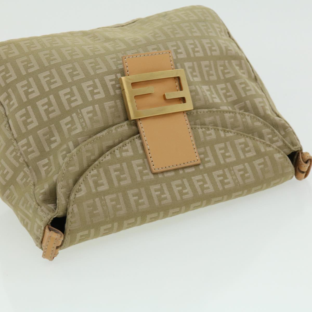 FENDI Zucchino Canvas Shoulder Bag Khaki Auth rd2328
