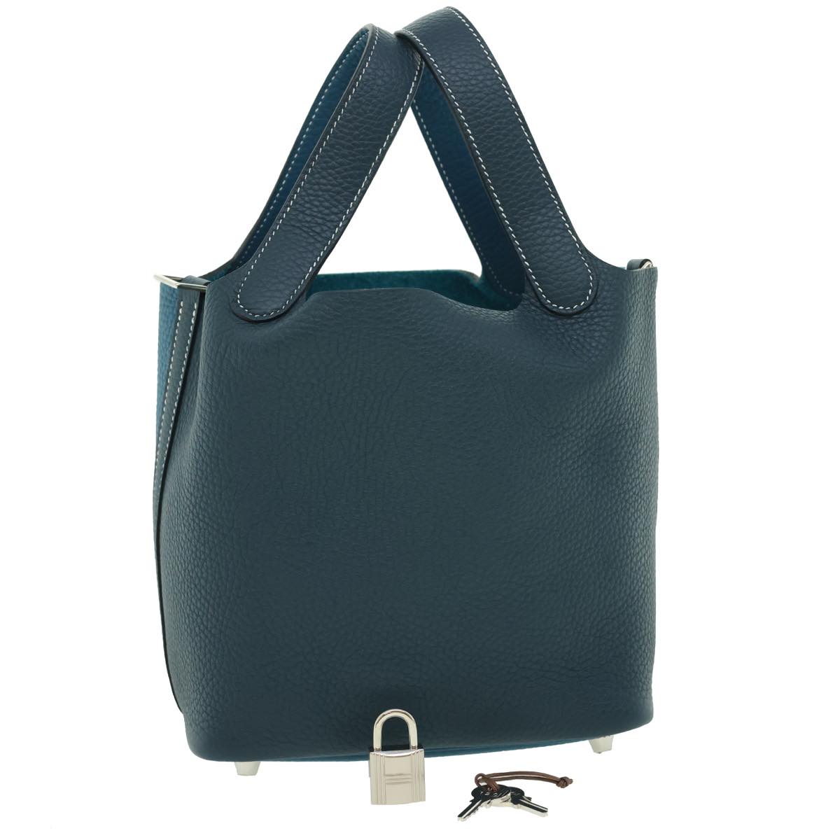 HERMES Picotin Rock 18 PM Hand Bag Taurillon Clemence Blue Green Auth 27689A