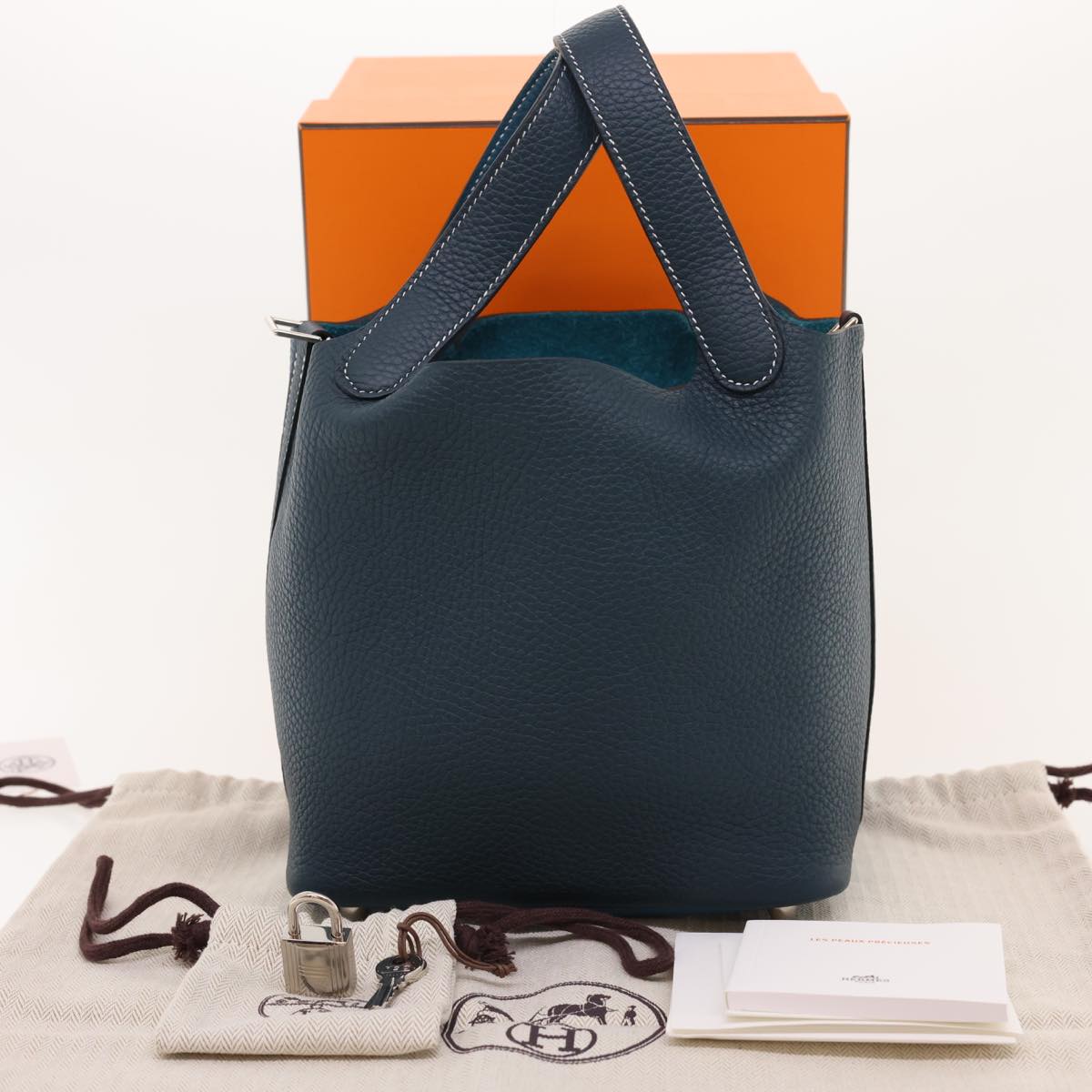 HERMES Picotin Rock 18 PM Hand Bag Taurillon Clemence Blue Green Auth 27689A