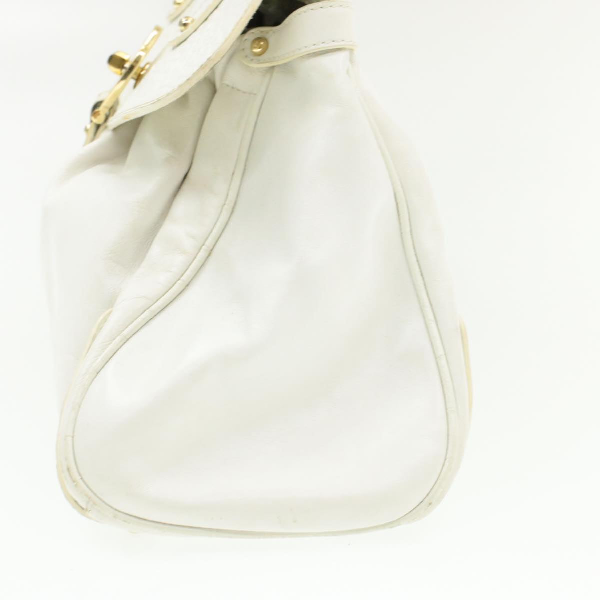 FENDI Shoulder Bag Leather White Auth yk107