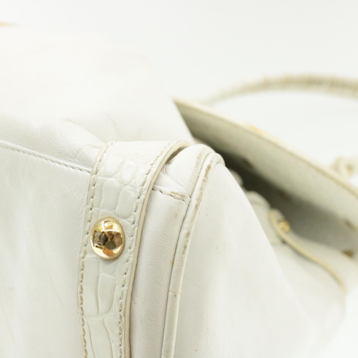 FENDI Shoulder Bag Leather White Auth yk107