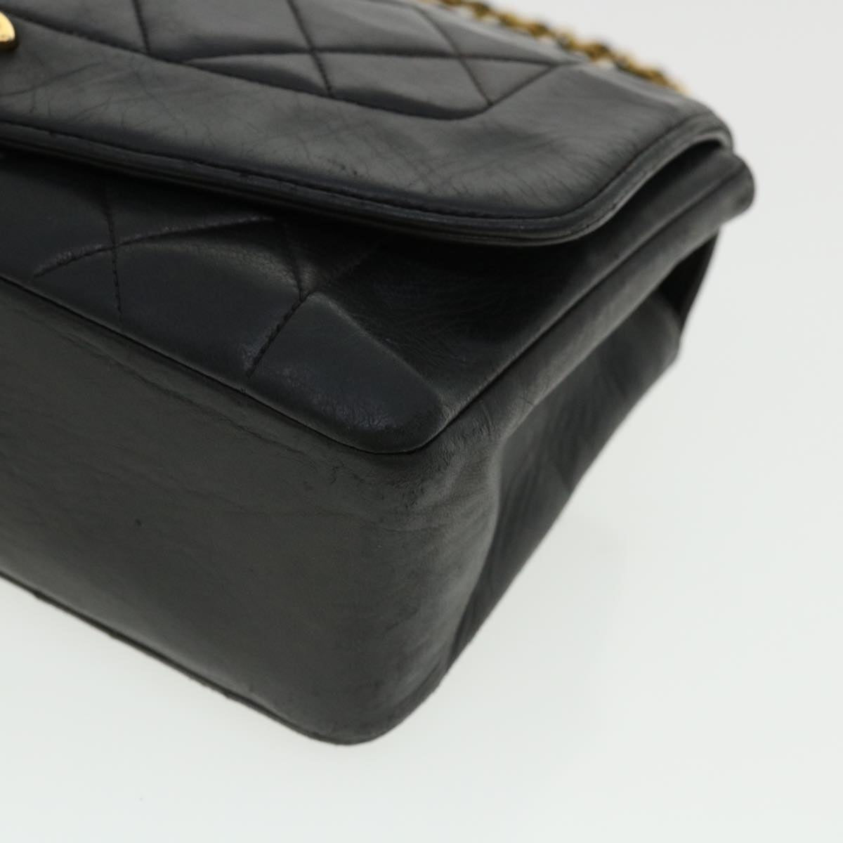 CHANEL Diana Matelasse Chain Flap Shoulder Bag Lamb Skin Black Gold Auth 25036A