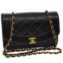 CHANEL Chain Turn Lock Diana Matelasse Shoulder Bag Lamb Skin Black Auth 28470A-1