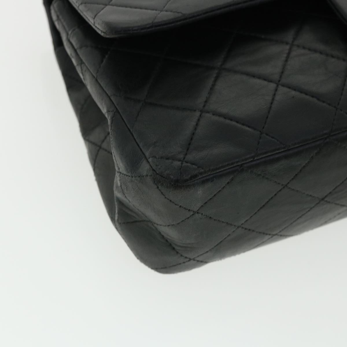CHANEL Matelasse Double Chain Flap Shoulder Bag Black Silver CC Auth 24634A